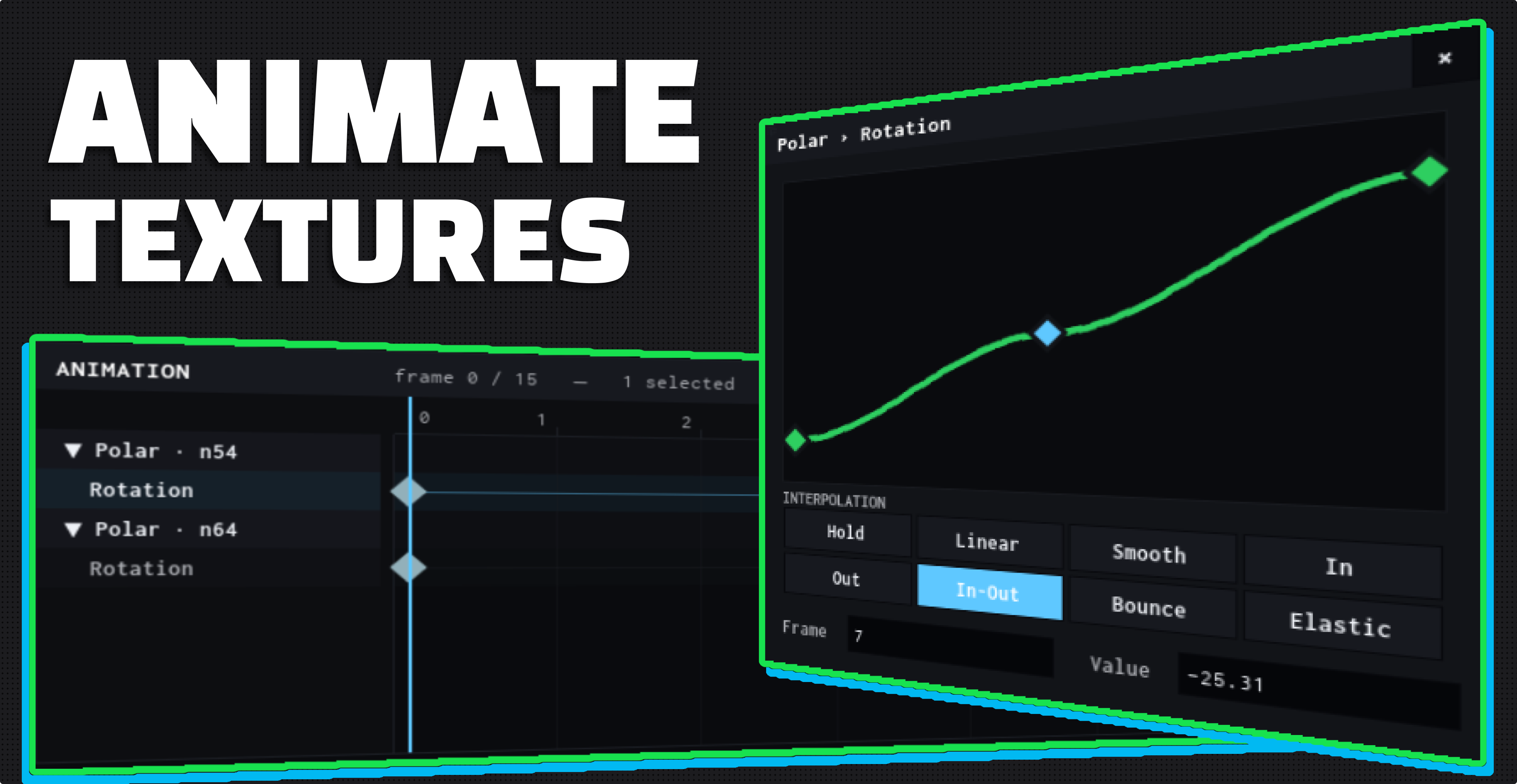 The VFX Loom animation timeline with keyed Polar rotation, beside the interpolation curve editor.